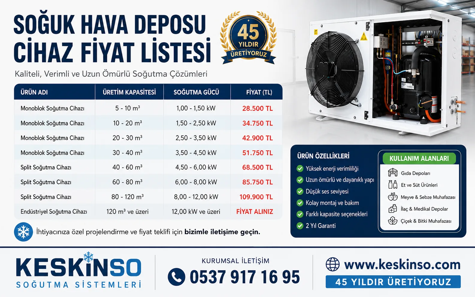 Soğuk Hava Deposu Cihaz Fiyat Listesi